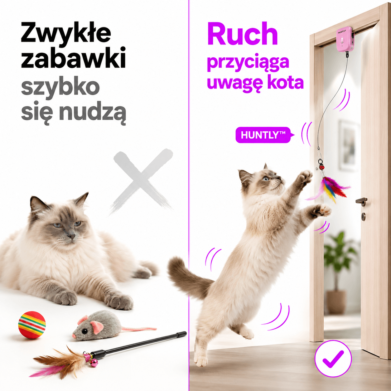 HUNTLY™ - Interaktywna zabawka na drzwi, która zachęca kota do skakania, łapania i zabawy.