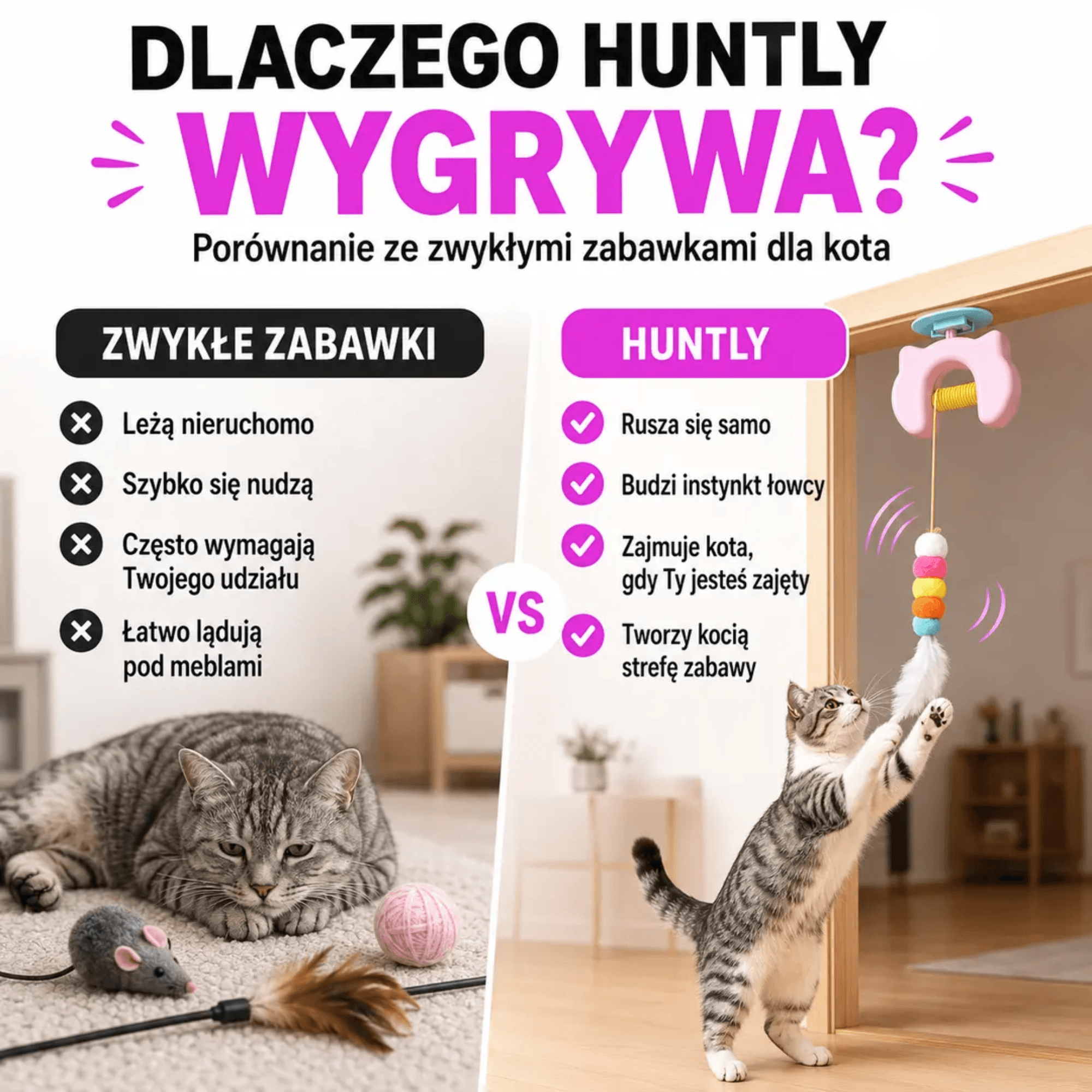 HUNTLY - Interaktywna zabawka na drzwi, która zachęca kota do skakania, łapania i zabawy.