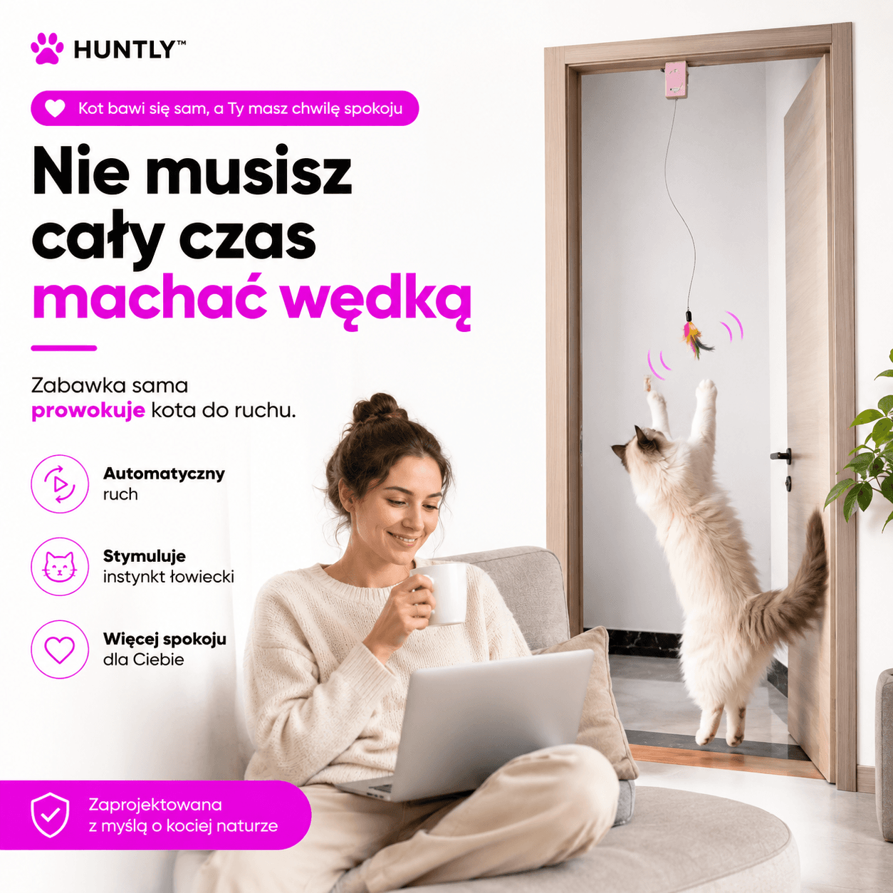 HUNTLY™ - Interaktywna zabawka na drzwi, która zachęca kota do skakania, łapania i zabawy.