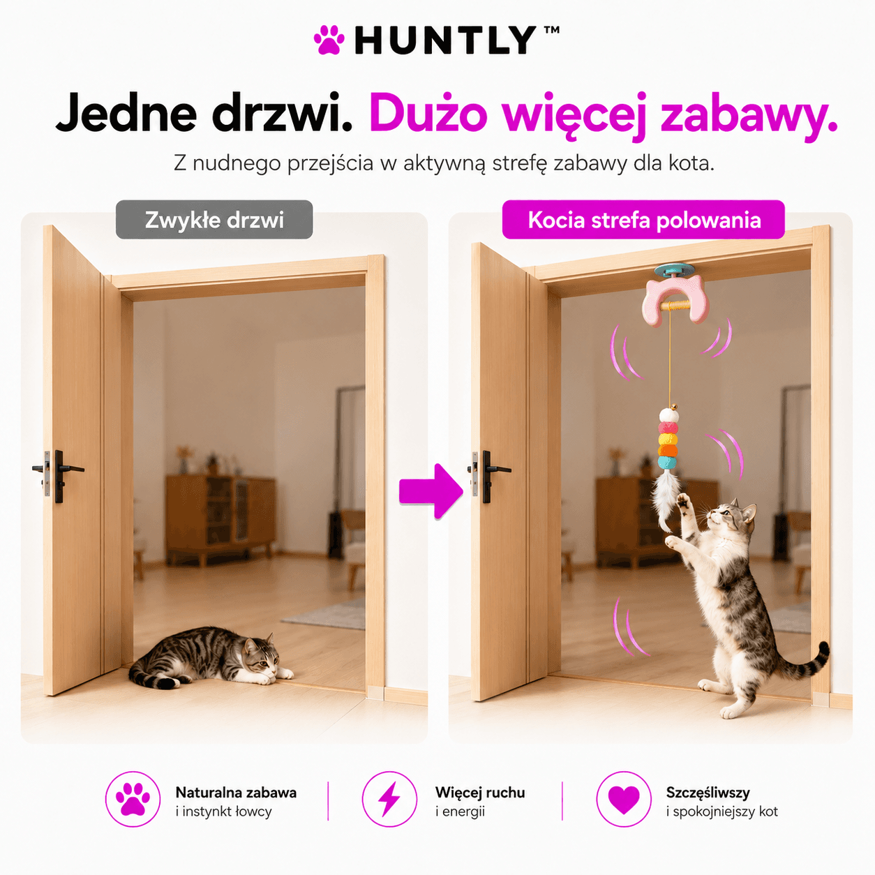 HUNTLY™ - Interaktywna zabawka na drzwi, która zachęca kota do skakania, łapania i zabawy.