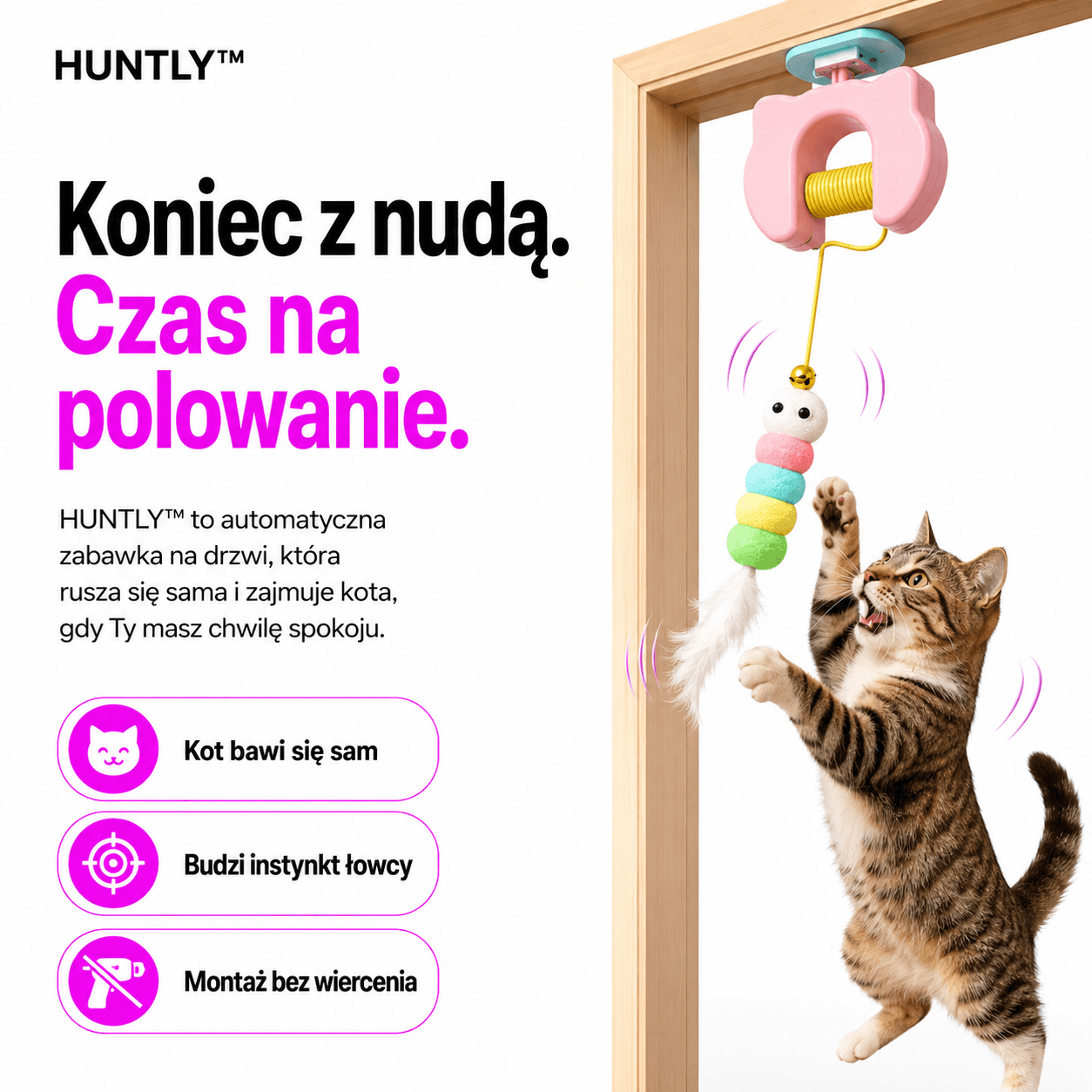 HUNTLY™ - Interaktywna zabawka na drzwi, która zachęca kota do skakania, łapania i zabawy.