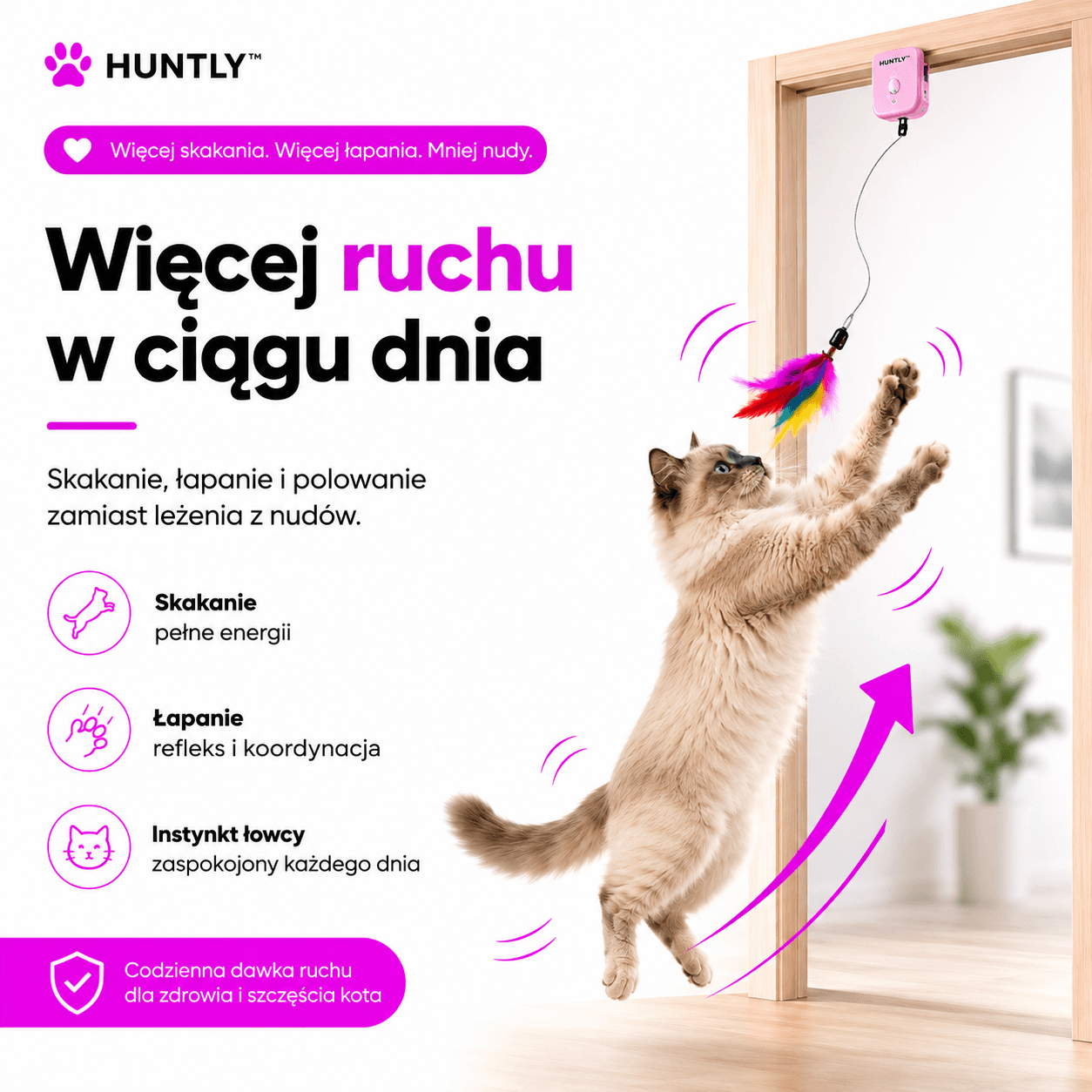 HUNTLY™ - Interaktywna zabawka na drzwi, która zachęca kota do skakania, łapania i zabawy.