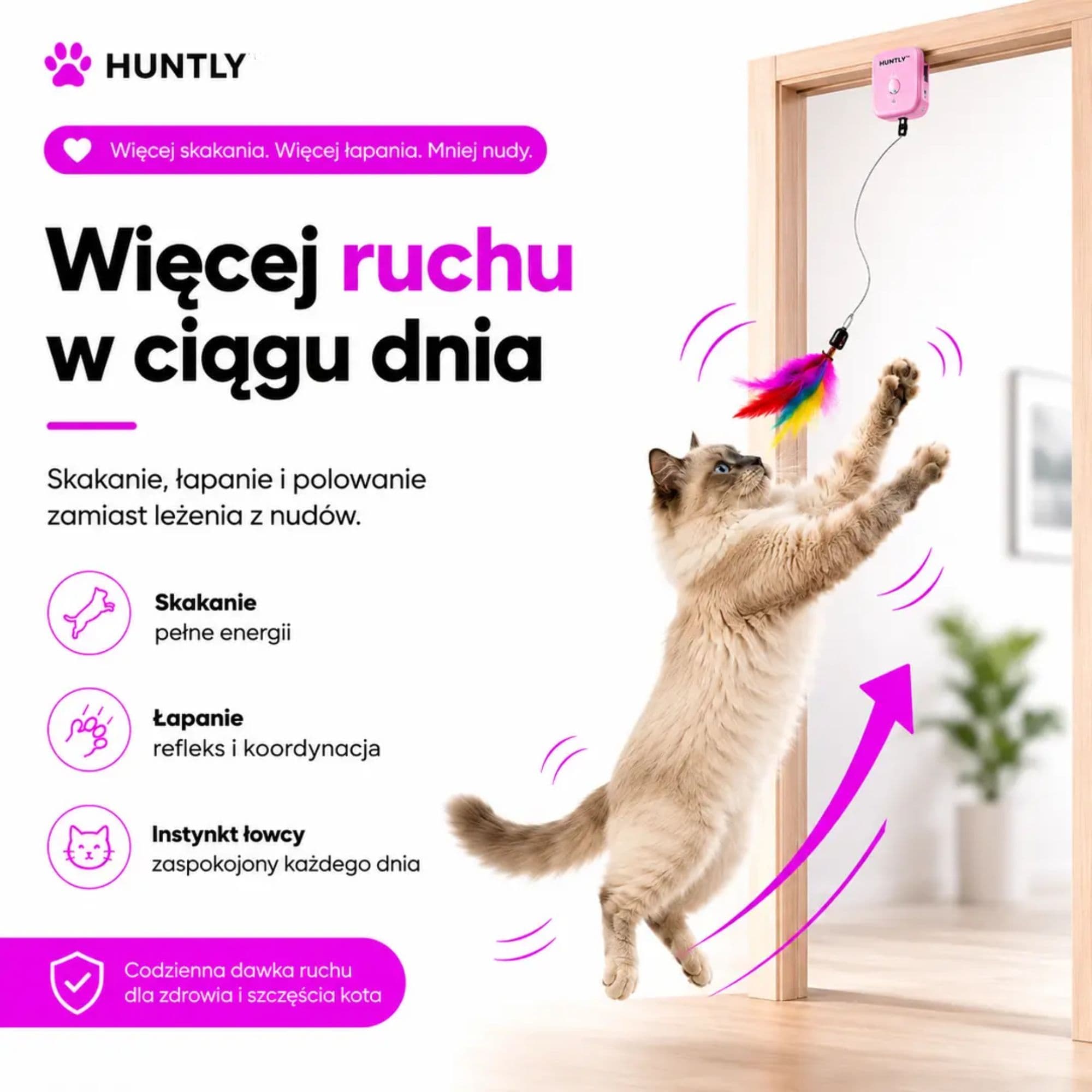 HUNTLY - Interaktywna zabawka na drzwi, która zachęca kota do skakania, łapania i zabawy.