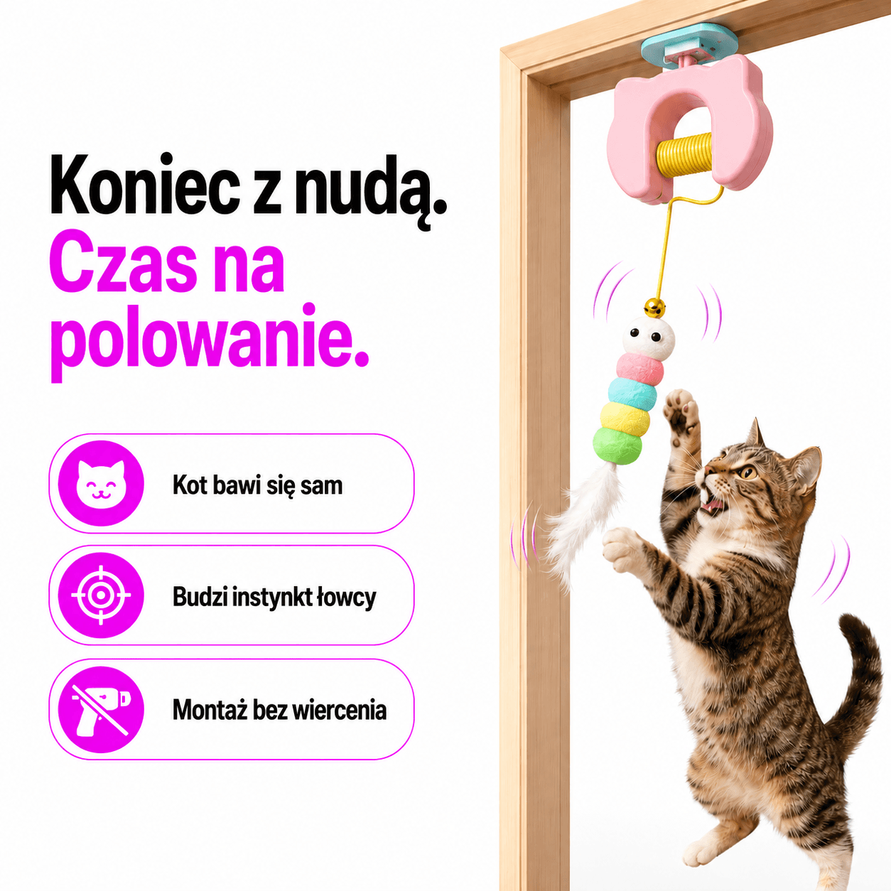 HUNTLY - Interaktywna zabawka na drzwi, która zachęca kota do skakania, łapania i zabawy.