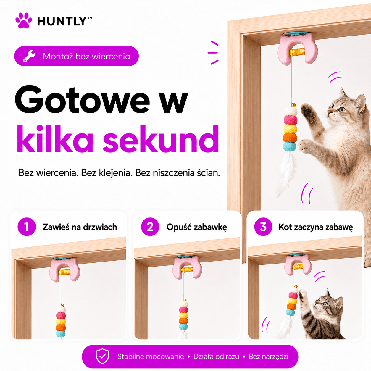 HUNTLY™ - Interaktywna zabawka na drzwi, która zachęca kota do skakania, łapania i zabawy.