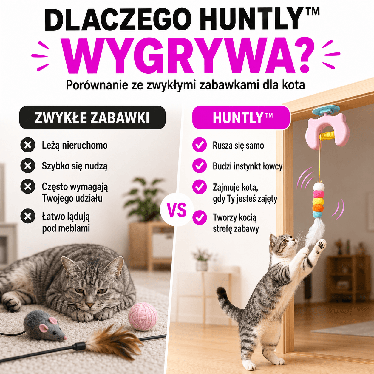 HUNTLY™ - Interaktywna zabawka na drzwi, która zachęca kota do skakania, łapania i zabawy.
