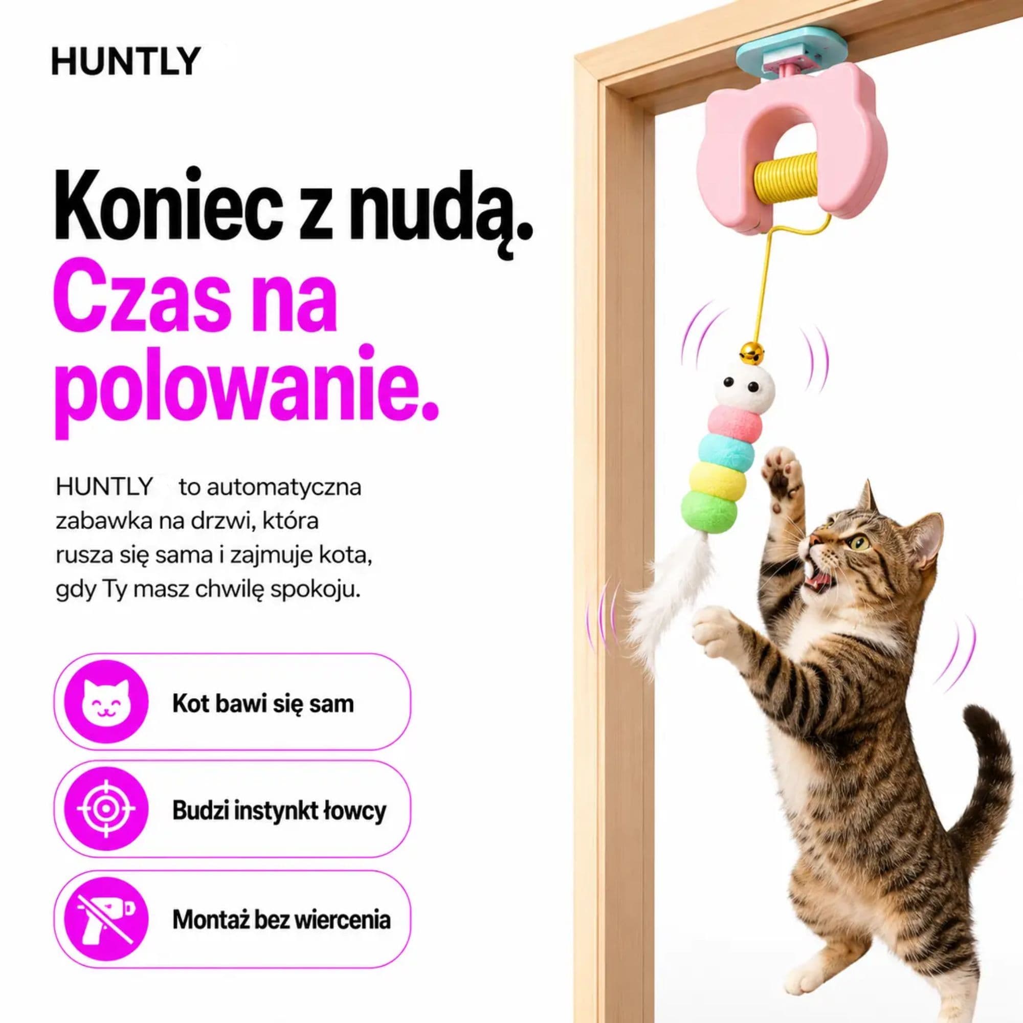 HUNTLY - Interaktywna zabawka na drzwi, która zachęca kota do skakania, łapania i zabawy.
